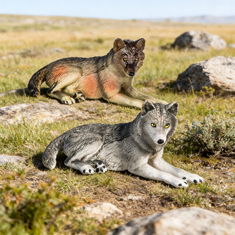 Oenux Wild Beast Animals Small Gray Wolf Maned Wolf Baby Wolves Simulation Model Action Figures Collection PVC Gift Kid Toy Gift