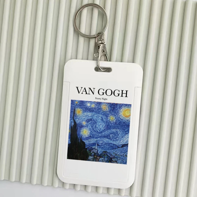 Vincent Van Gogh Art Keychain Card Holder The Starry Night Sunflower Keychains Holders Bank Bus ID Credit Cards Key Ring Chains