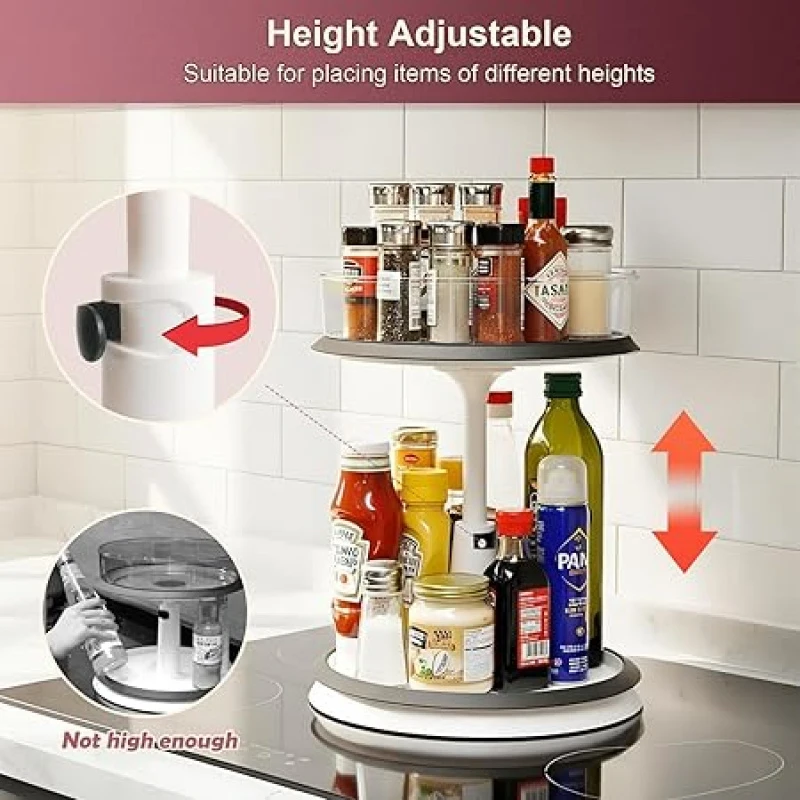 New Lazy Susan Organizer Clear Turntable Cabinet Bathroom Countertop Pantry Large Spice Rack Fridge Storage Fruits Nuts White