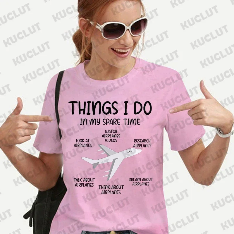 Funny Aviation Shirt for Women Things I Do in My Spare Time T-shirts Funny Pilot Tee Shirts Shirt Harajuku Graphic Top Clothes