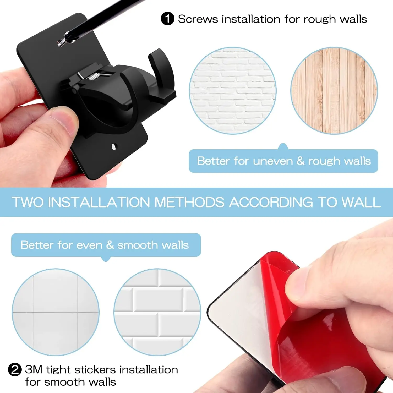 Self Adhesive Curtain Rod Brackets, No Drill Plastic Holders for Bathroom, Bedroom, Kitchen, Black view 4