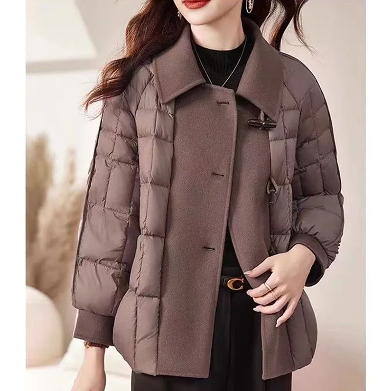 

Корейские женские модные парки большого размера 5XL, топы 2025 года, куртка-пуховик для мам среднего возраста, зимнее женское лоскутное хлопковое стеганое пальто