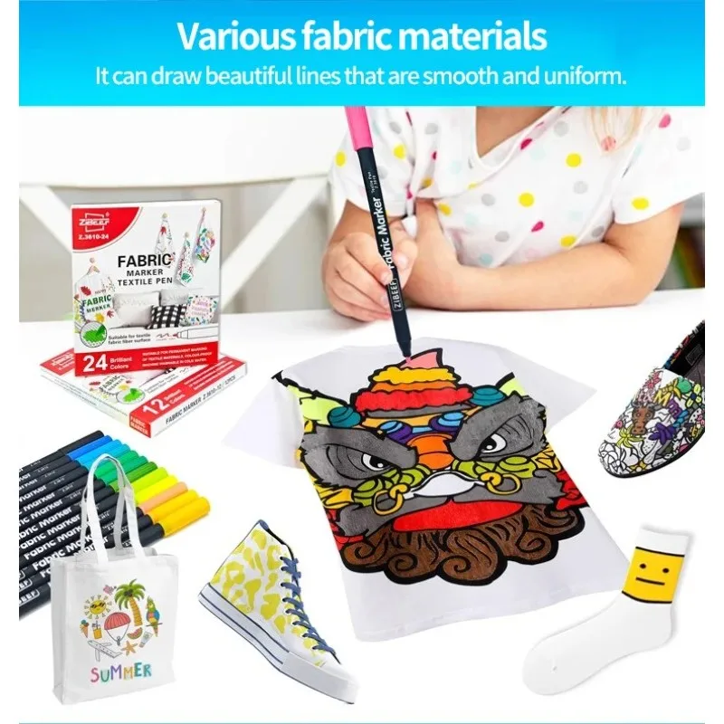 Waterproof Colorfast Fabric Textile Marker Pens Set 12 / 24 Colors DIY Clothes Art Graffiti Painting Pen Permanent Drawing Pen