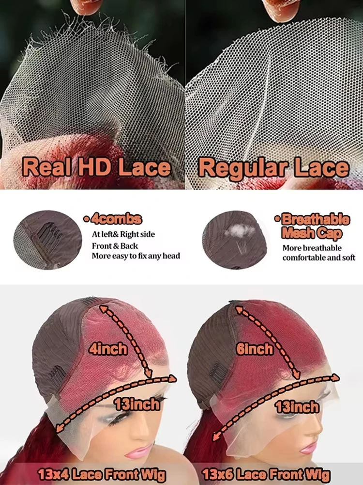 99J بورجوندي موجة عميقة 13x6 HD الدانتيل الباروكة الأمامية مجعد الباروكات الدانتيل الشفاف الجبهة الباروكات النبيذ الأحمر الملونة باروكة من شعر طبيعي للنساء #6