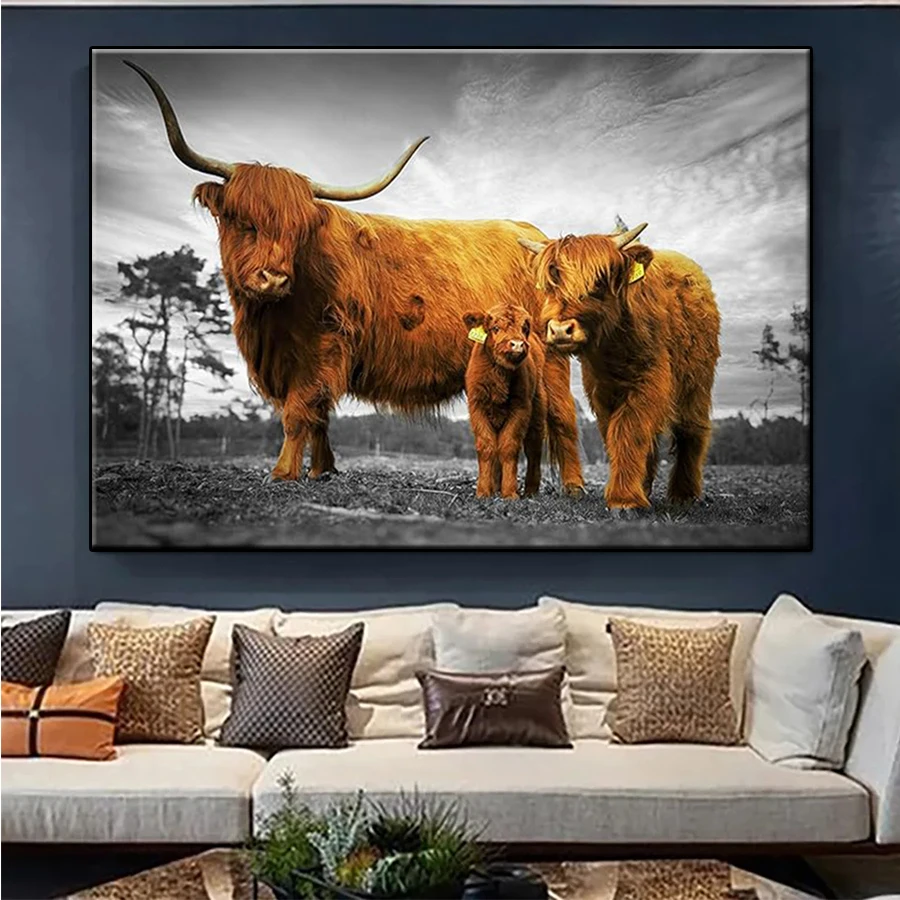 

5D round Diamond Embroidery Animal highland cattle Picture Diamond Painting Full Square Mosaic Cross Stitch Handmade Gift