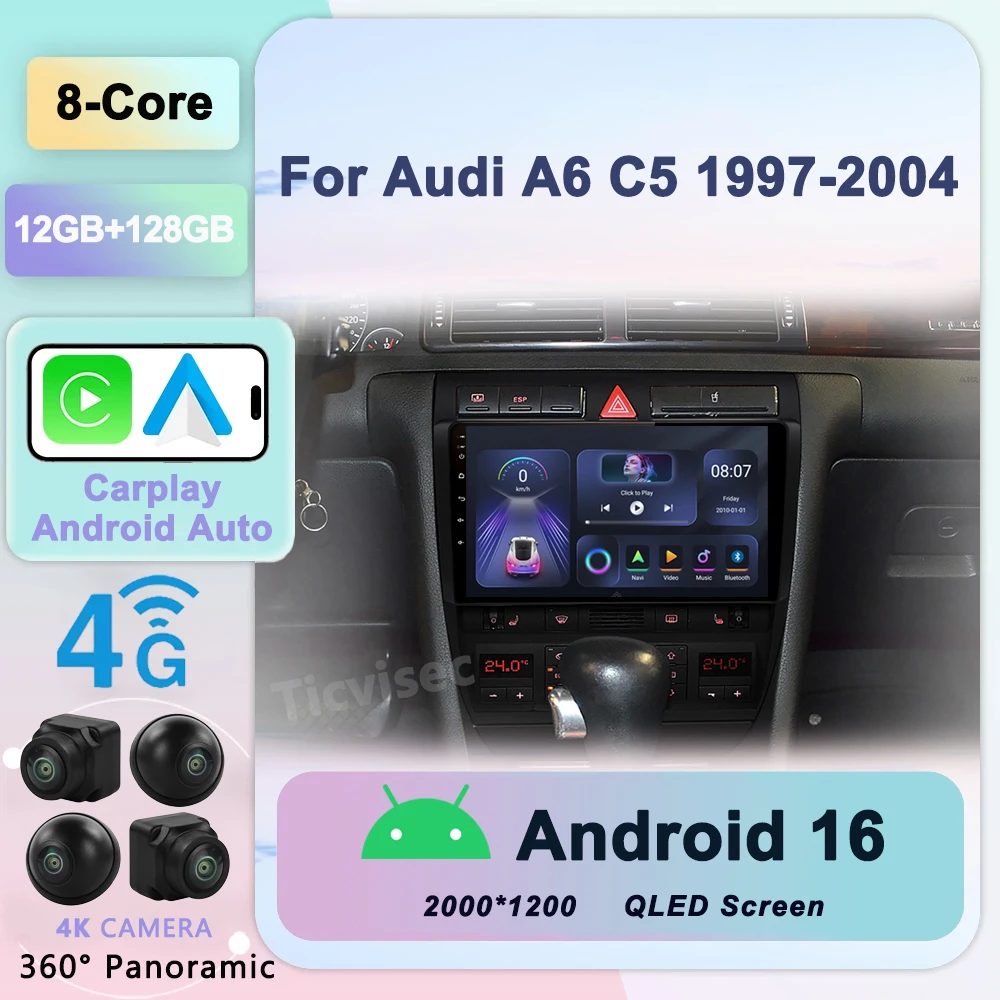 

4G Carplay 9inch 2Din Android Car Radio GPS for Audi A6 C5 1997-2004 S6 RS6 Multimedia RDS 2din Autoradio Stereo Video Audio