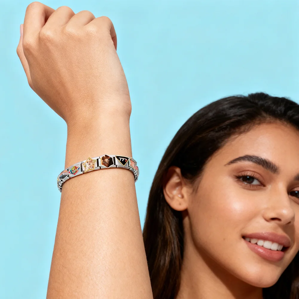 Différentes formes en vrac personnalisé personnalisation Image photos lien de charme italien ajustement 9mm en acier inoxydable Bracelet à bricoler soi-même bijoux