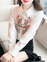 Fashion Elegant Shirts Turn Down Collar Long Sleeve Embroidery Single Breasted Blouses Chinese Style Vintage Women Clothing 2024