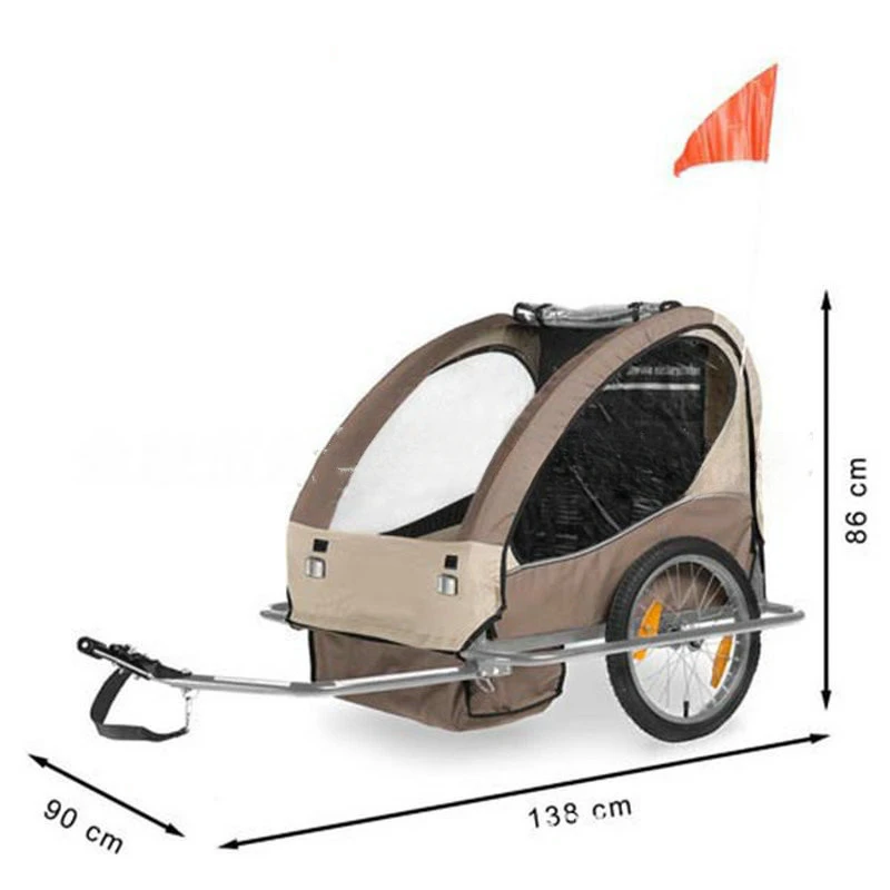 Factory Direct 2026 Modern Double Bicycle Trailer, 16 Inch Big Wheel Children Cart, Two Seat Kids Bike Wagon