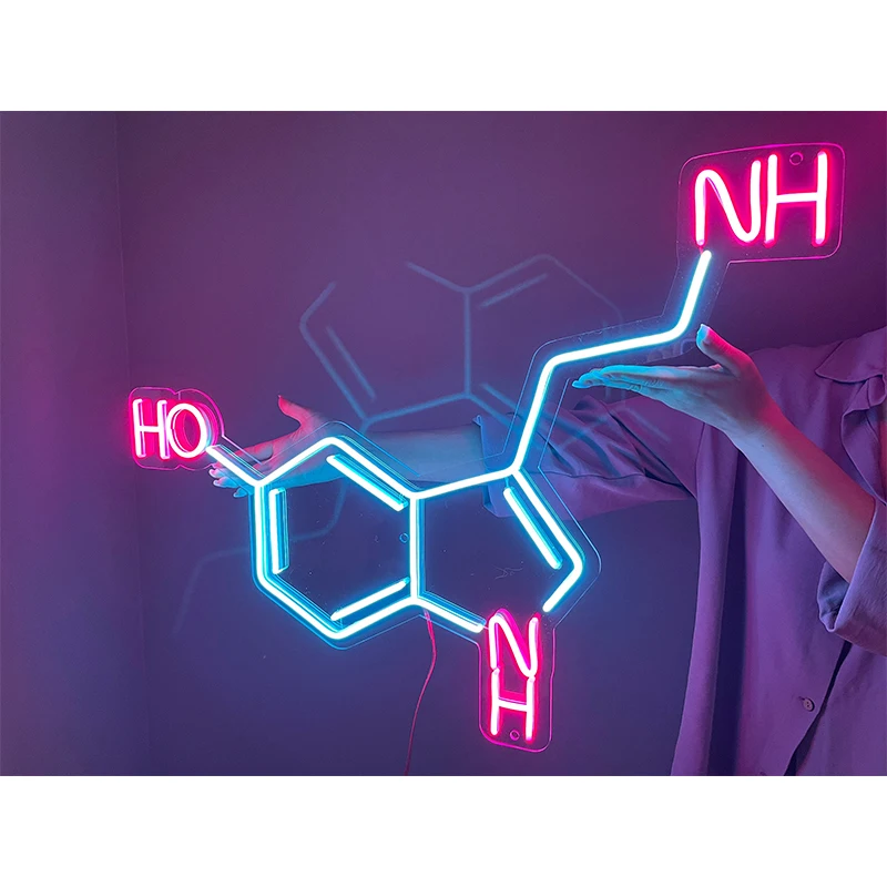 Serotonin Molecule Neon Sign Molecule Neon Lights for Shop Home USB Dimmable Bar Atmosphere Art Wall Decor Gift