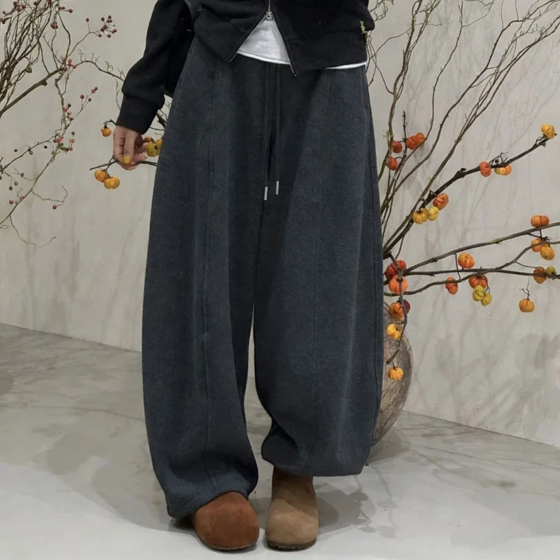 

Зимние флисовые широкие брюки, женские свободные спортивные штаны с высокой талией на шнурке Y2K, уличная одежда в стиле хип-хоп, универсальные брюки Scimitar