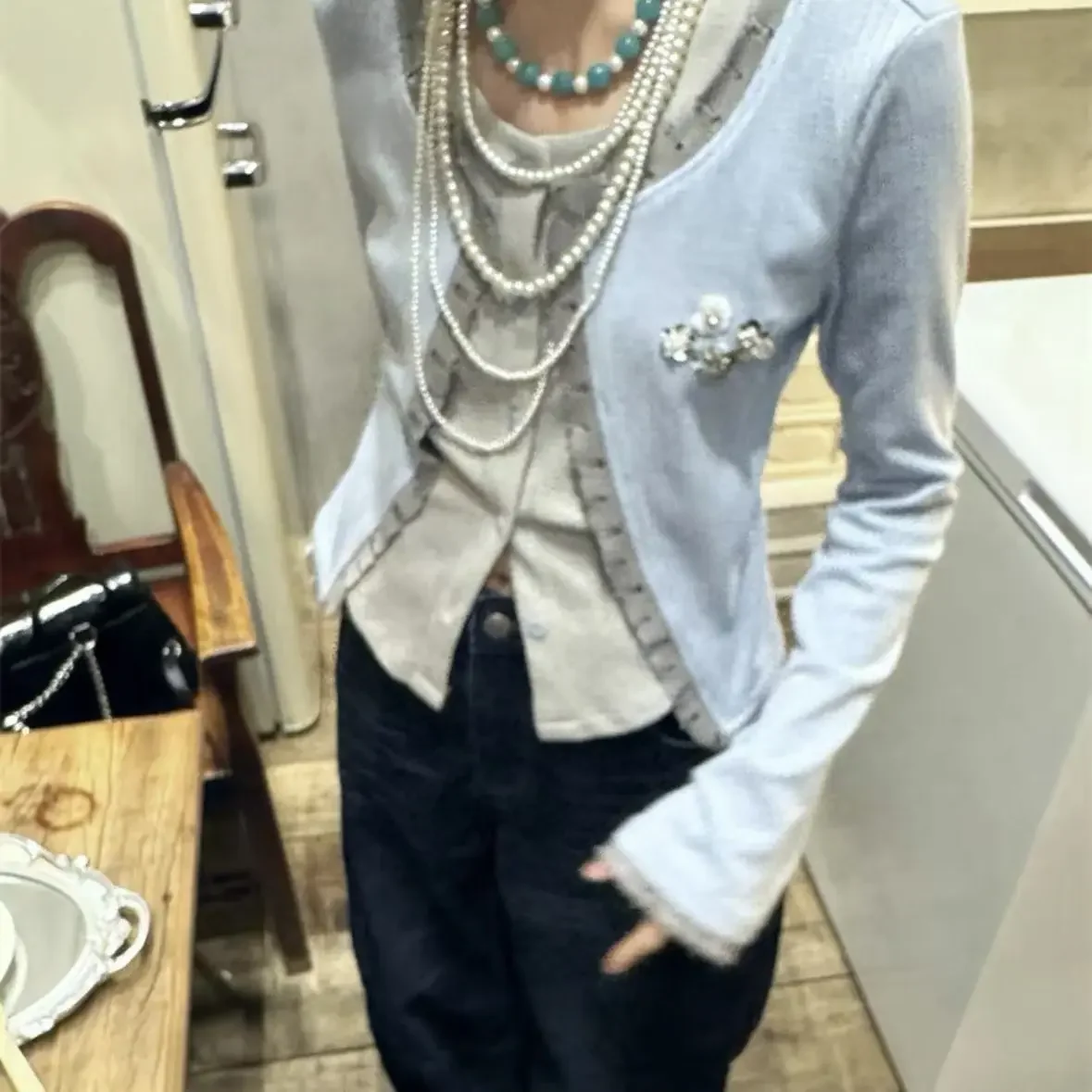 

Элегантный субкультура, искусственный свитер из двух предметов, женский осенний тонкий кардиган с длинными рукавами, пальто 2000-х годов, американская винтажная одежда, Harajuku