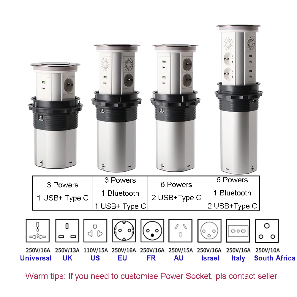 Imagem -06 - Retrátil Pop Soquetes de Elevação Elétrica Mesa Escondida Motorizado up Outlet com Usb Carregamento sem Fio ue Eua e br Padrão