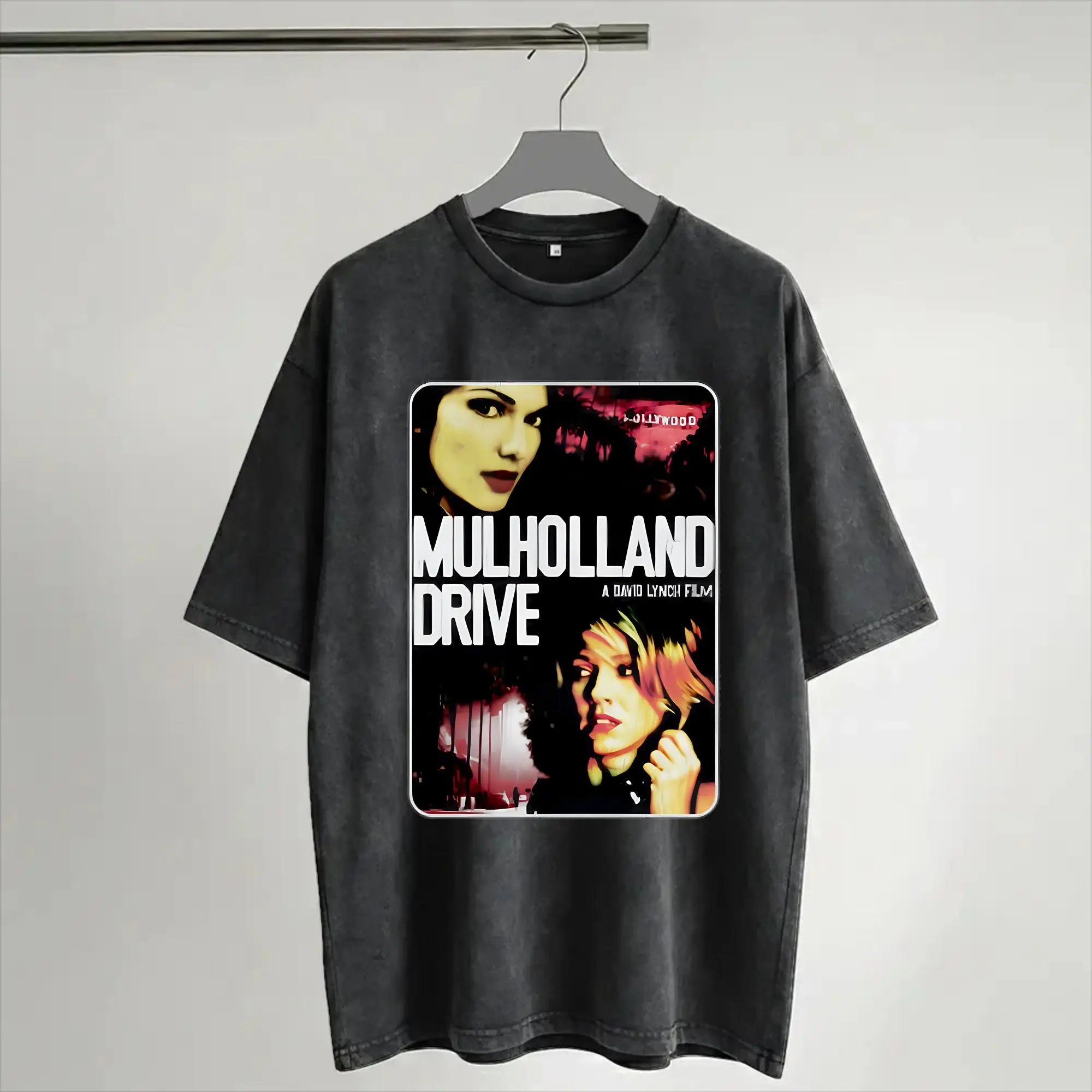 Harajuku Washed Shirts Mulholland Drive Outfit Vintage T Shirt Oversize  Streetwear Short Sleeve Graphic Printed Tops Tees