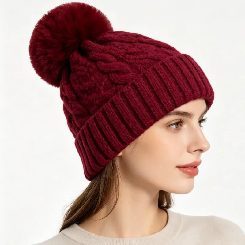 Winter Velvet Knitted Hat Versatile Solid Color Cold Hat Ear Protection Outdoor Light Plate Pullover Warm Beanie Women Men