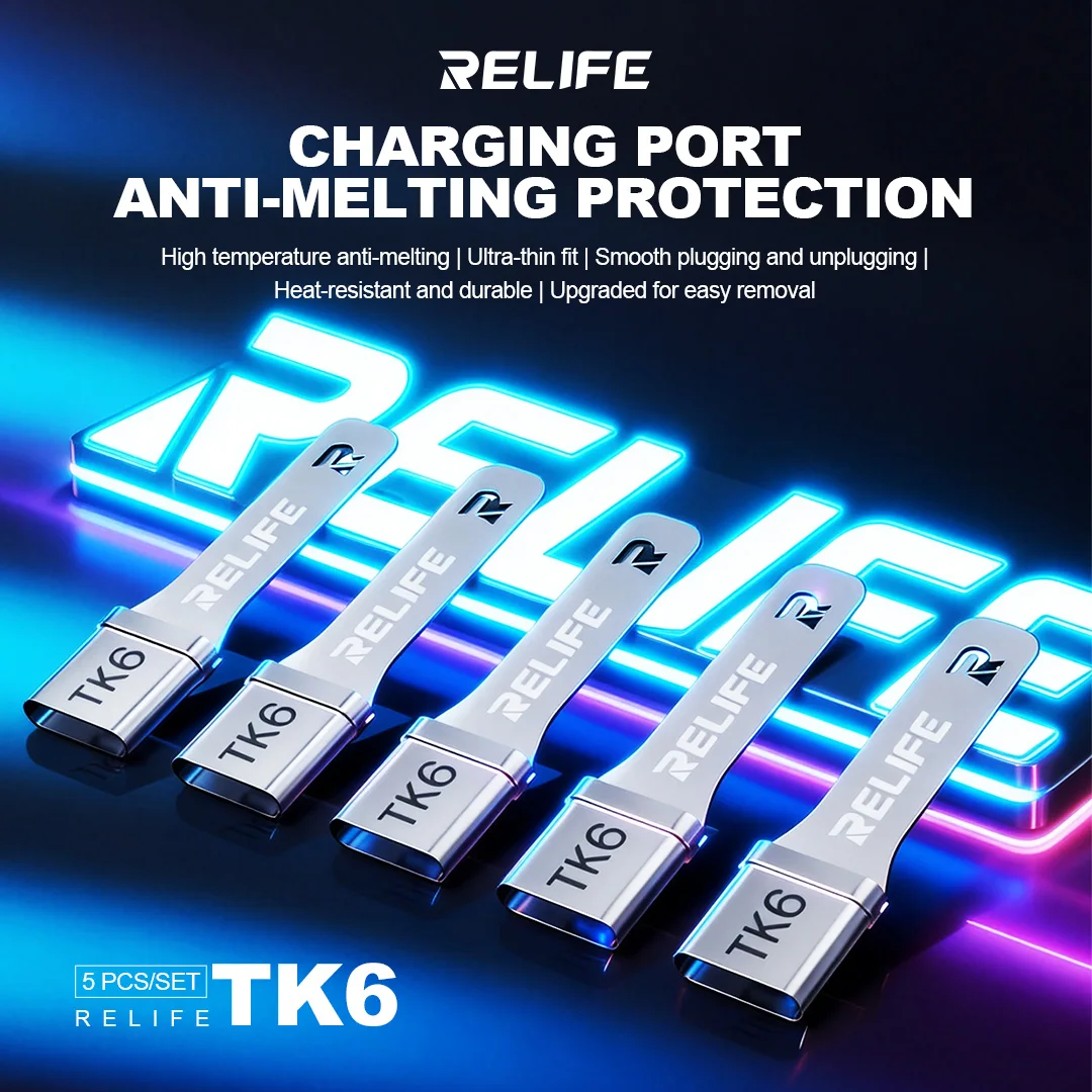 RELIFE TK6 5Pcs Type-C Charging Port Protector Stainless Steel Anti-Melting Ultra-Thin Heat Insulation Shield for Phone Repair