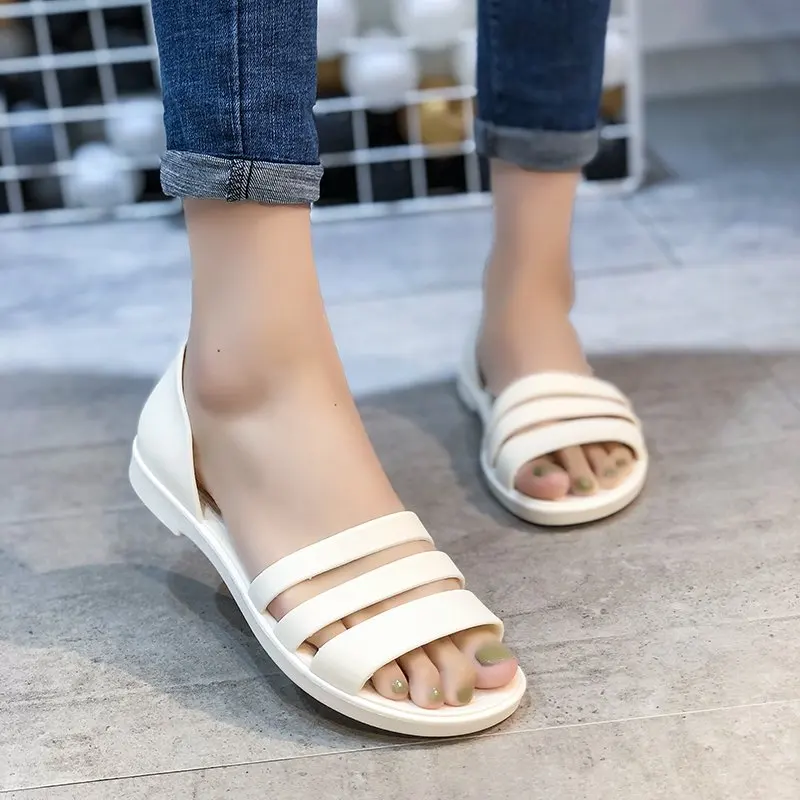 Women Summer Flat Sandals 2023 Open-Toed Slides Slippers Candy Color Casual Beach Outdoot Female Ladies Jelly Shoes