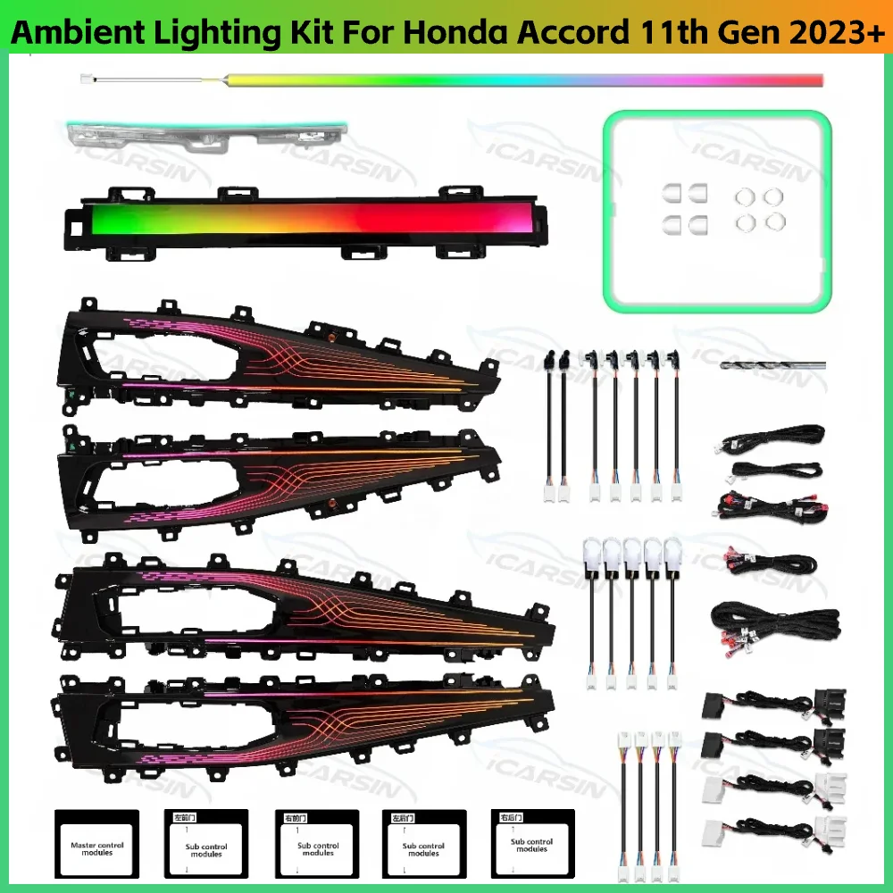 

Обновленный комплект Ambient Lighting Symphony Colors для Honda Accord 11th Gen 2023+, внутренние светодиодные фонари, накладка на дверь приборной панели
