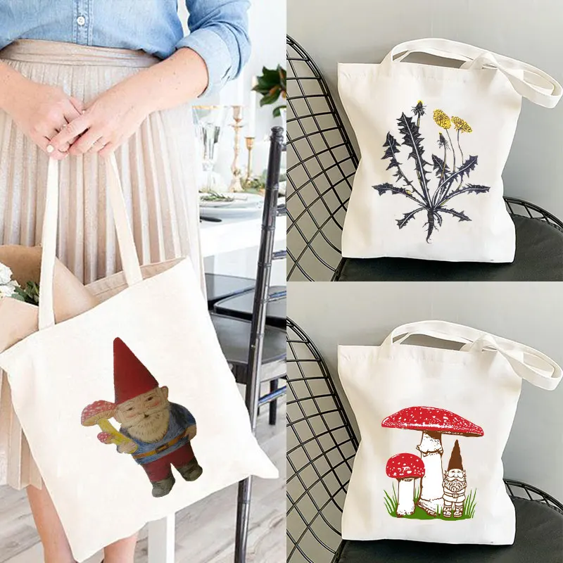 Cute Mushroom Shopper Summer Garden Design Bolsas De Mujer  Gnome Tote Bag Gnome Mushroom Tote Gnomes Totes Cotton Woodland