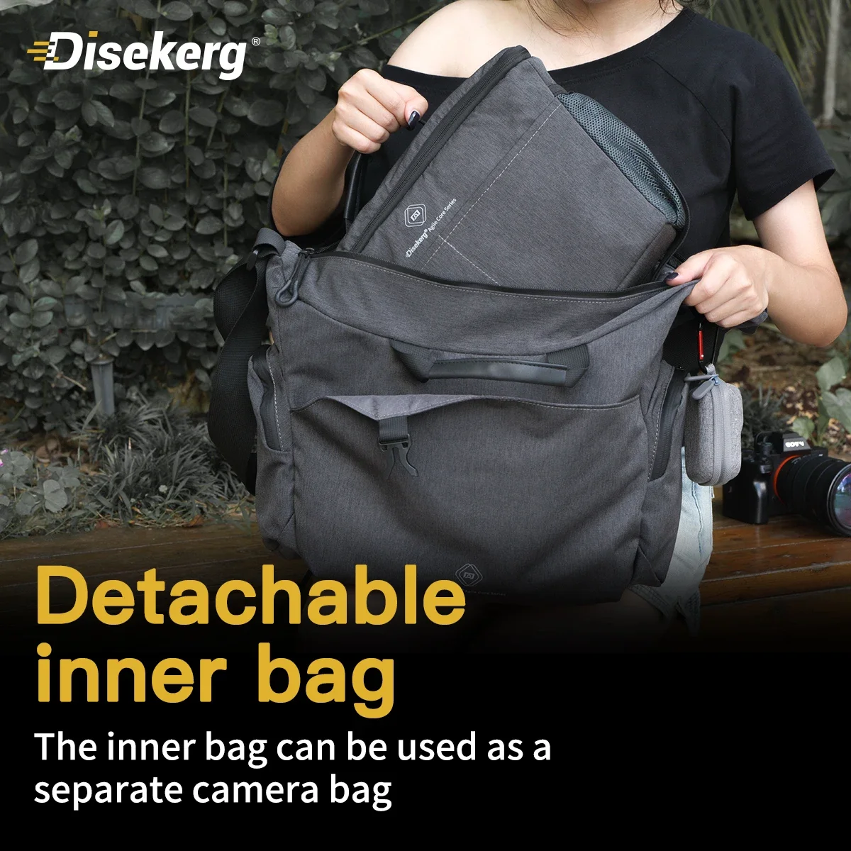 Disekerg 10L Camera Sling Crossbody Camera Bag Removable Dividers with Bottom Tripod Strap for DSLR Mirrorless Photographers