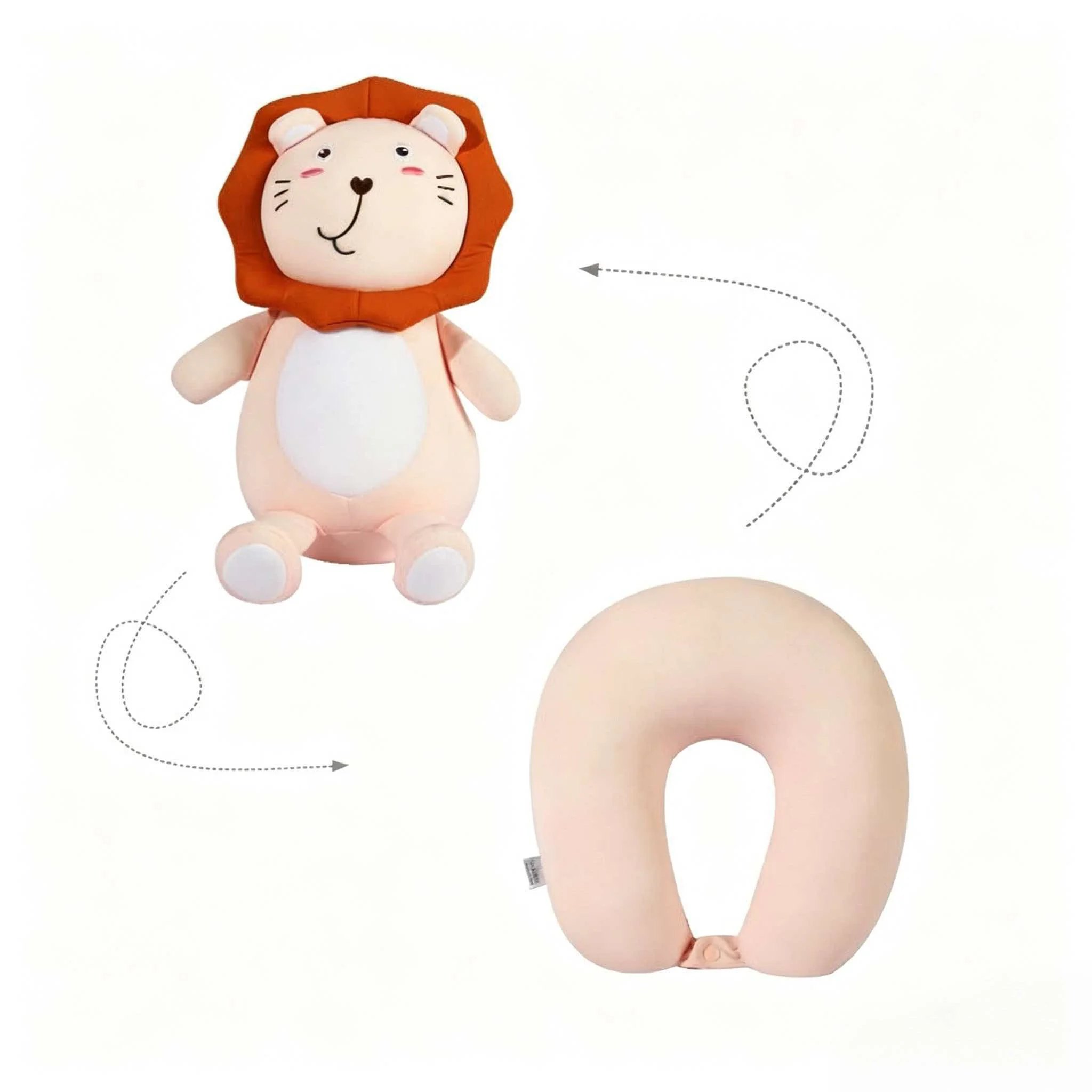 2-in-1 Lion convertible Neck Pillow Cute Cartoon Stuffed Animal Convertible U Pillow for Airplane
