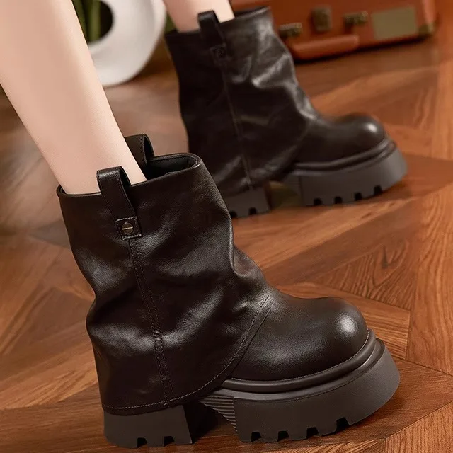 

Warm Fleece Lined Thick Heel Short Boots Women Winter Wear Mid-Calf Booties Easy to Wear round Toe Rubber Sole Ultra Comfortable
