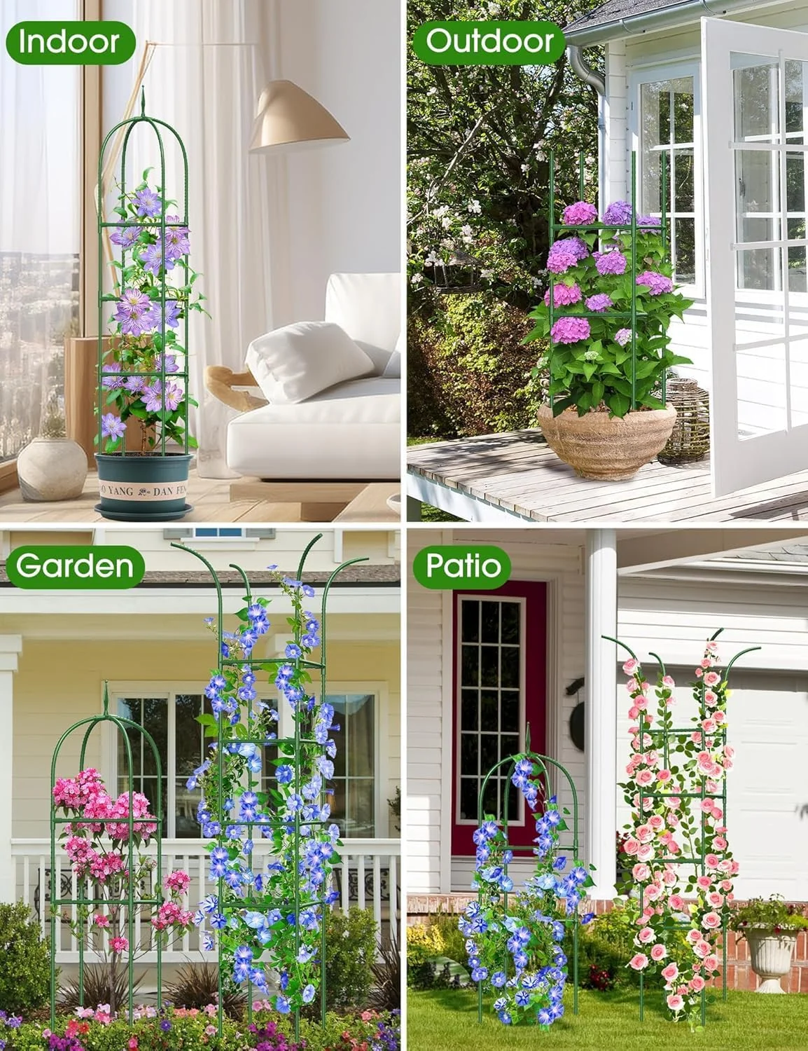 2 Pack 6FT Garden Obelisk Trellis, Rustproof PE Coated Metal Plant Climbing Support, Thickened Tube Plant Tower for Clematis Vines Indoor Potted Plants