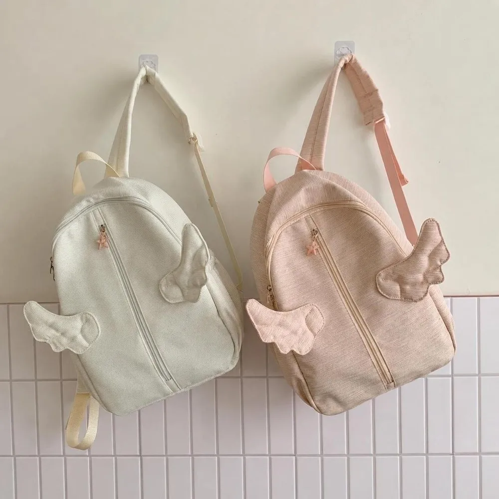 Nylon Angel Wing Backpack Pure Color Waterproof Fabric Shoulder Bag Large Capacity Lightweight Student Backpacks