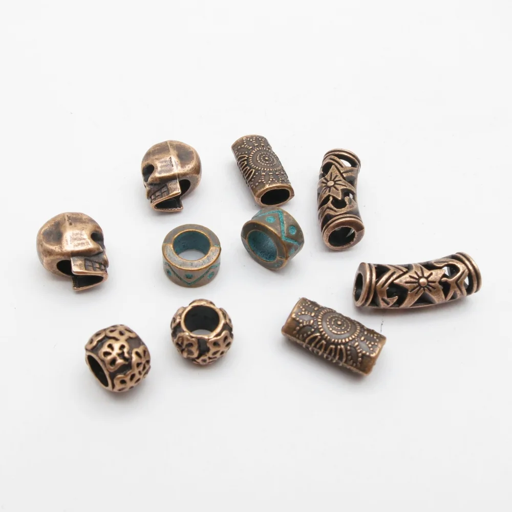 10pcs Red Copper Beads Hair braid Dreadlock Beads Spacer Beads Skull Flower patterned for Jewelry Making Supplies Accessories ﻿ image 3
