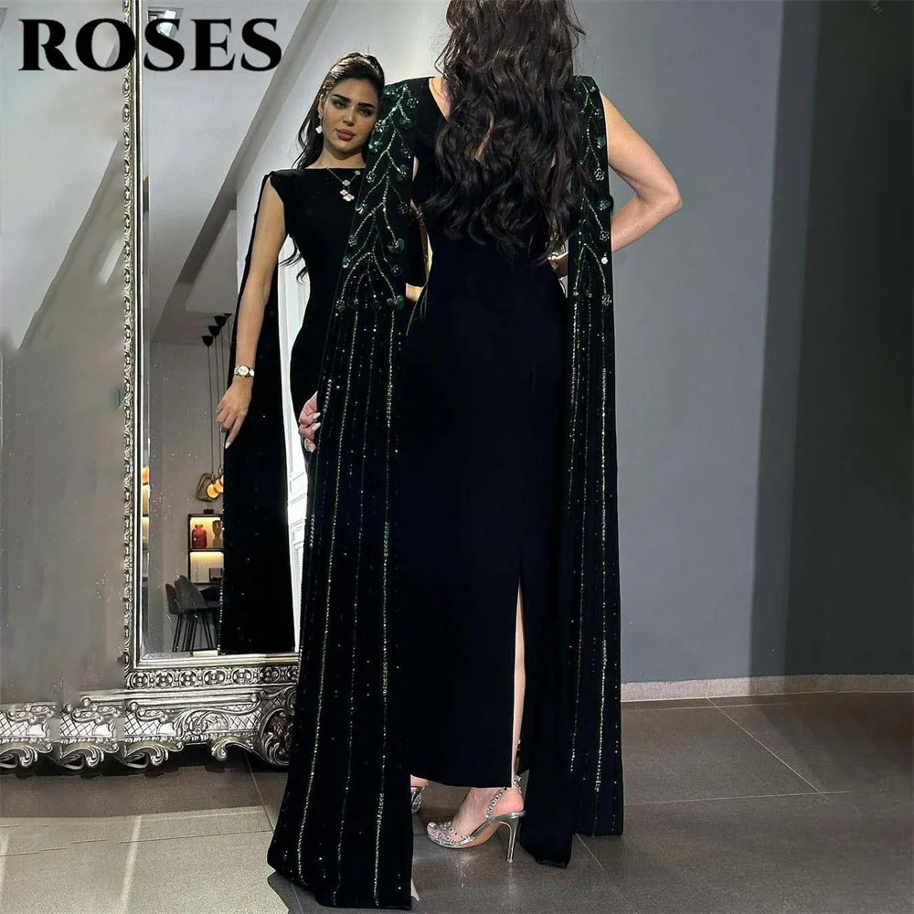 

ROSES Черное сексуальное вечернее платье с хрустальной трубой Саудовская Аравия Ночное платье со складками без рукавов Платья знаменитостей по индивидуальному заказу