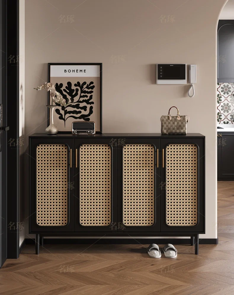 

American rattan shoe cabinet household corridor outdoor black large-capacity entrance cabinet integrated
