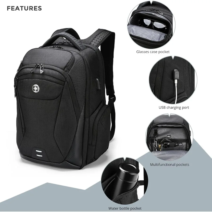 حقيبة ظهر للكمبيوتر المحمول للرجال بتصميم Swissdigital للسفر الجامعي والأعمال مع منفذ شحن USB متكامل وحماية RFID #4
