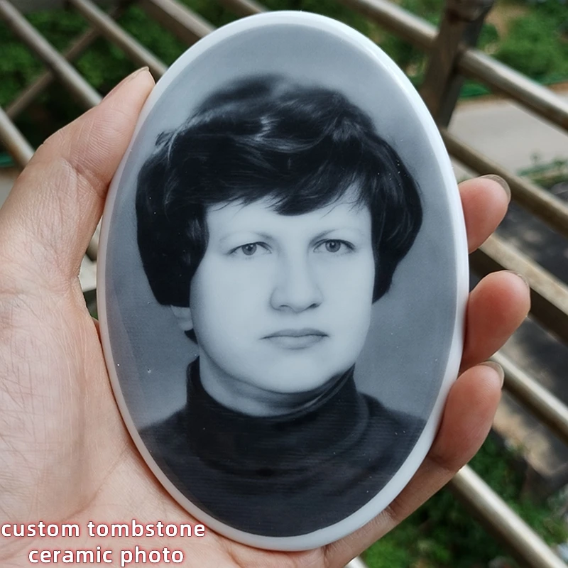 3/4/5/6 Inch Oval Tombstone Photo Custom Elliptical Ceramics Photos Cemetery Headstone Porcelain Statues Bespoke Pottery Image