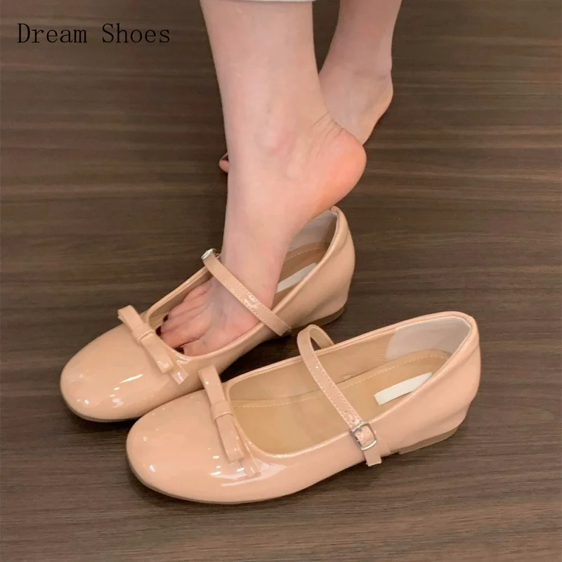 

Женские туфли телесного цвета в корейском милом стиле для поездок на работу, новые балетки Мэри Джейн 2023 года с юбкой