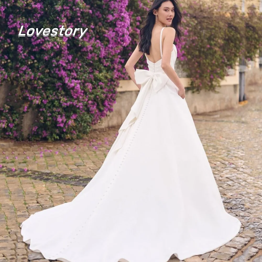 

Simple Elegant Sweetheart Wedding Dresses Spaghetti Straps Bridal Dress Bow A Line Bridal Gowns New Vestidos De Novia