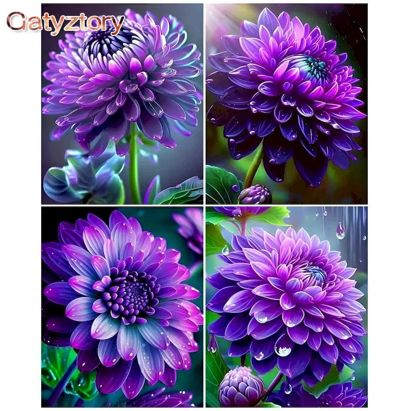 

GATYZTORY Diy Painting By Numbers Adults Crafts Purple Flowers Acrylic Paints Wall Decors On Canvas Gift Home Decoration