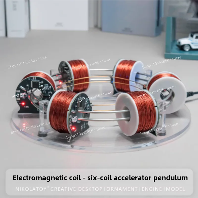 Tesla Electromagnetic Coil Accelerator – 6‑Set Perpetual Motion Magnetic Pendulum Gift Model (Time & Space Ring)