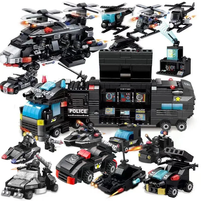 2024 City Police Station SWAT Team Military Set Building Blocks Car Fighting Robot DIY Toy for Kids Birthday Boys Gifts