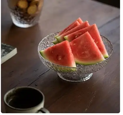 

Tall Feet Glass Fruit Plate Round Snack Salad Bowl Dessert Cake Pan Decorative Plates Display Stand Refreshment Tray