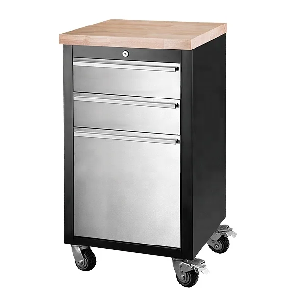 Rolling Tool Chest Tool Cabinet with Wheels and Keyed Locking System with Wood Counter Top and Drawers for Home Garage