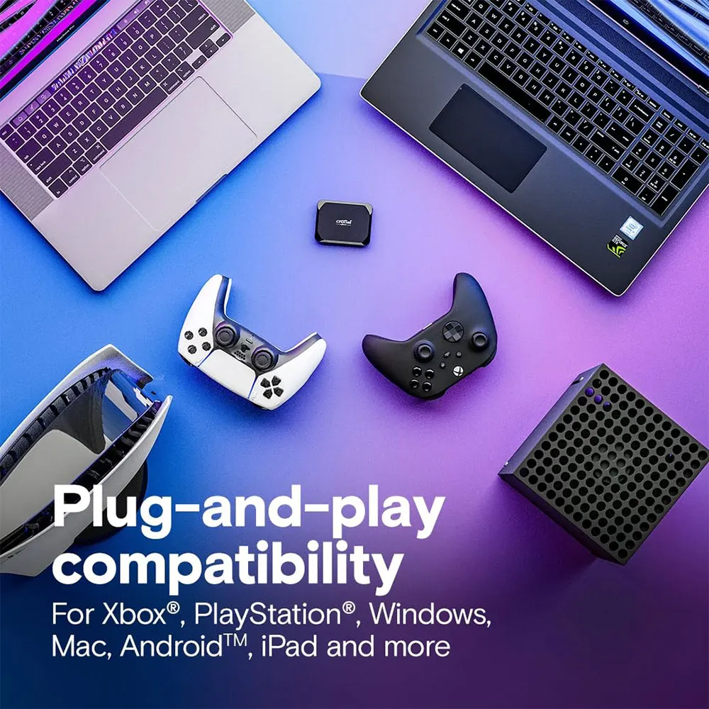 Crucial SSD X9 1TB 2TB 4TB Portable SSD External Solid State Drive USB 3.2 ฮาร์ดดิสก์สำหรับเกมเดสก์ท็อป (PC) แล็ปท็อปกล้อง