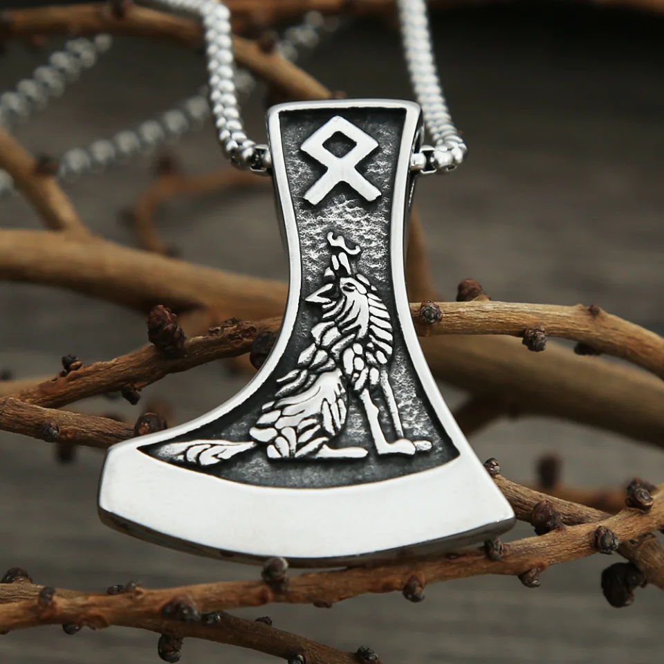 Vintage Stainless Steel Viking Axe Pendant Necklace For Men Nordic Fashion Celtic Knot Necklaces Amulet Jewelry Gift Wholesale