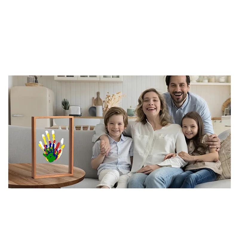 LICE-Clear Family Handprint Kit - Gifts For New Parents Create Lasting DIY Crafts Keepsake Wooden Frame Includes Paint Color