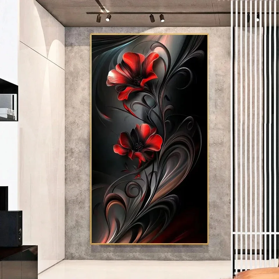 Diamond Painting Complete Kit Abstract Black Red Flower Picture Full Square Round Mosaic Diamond Embroidery 5D DIY Home Decor