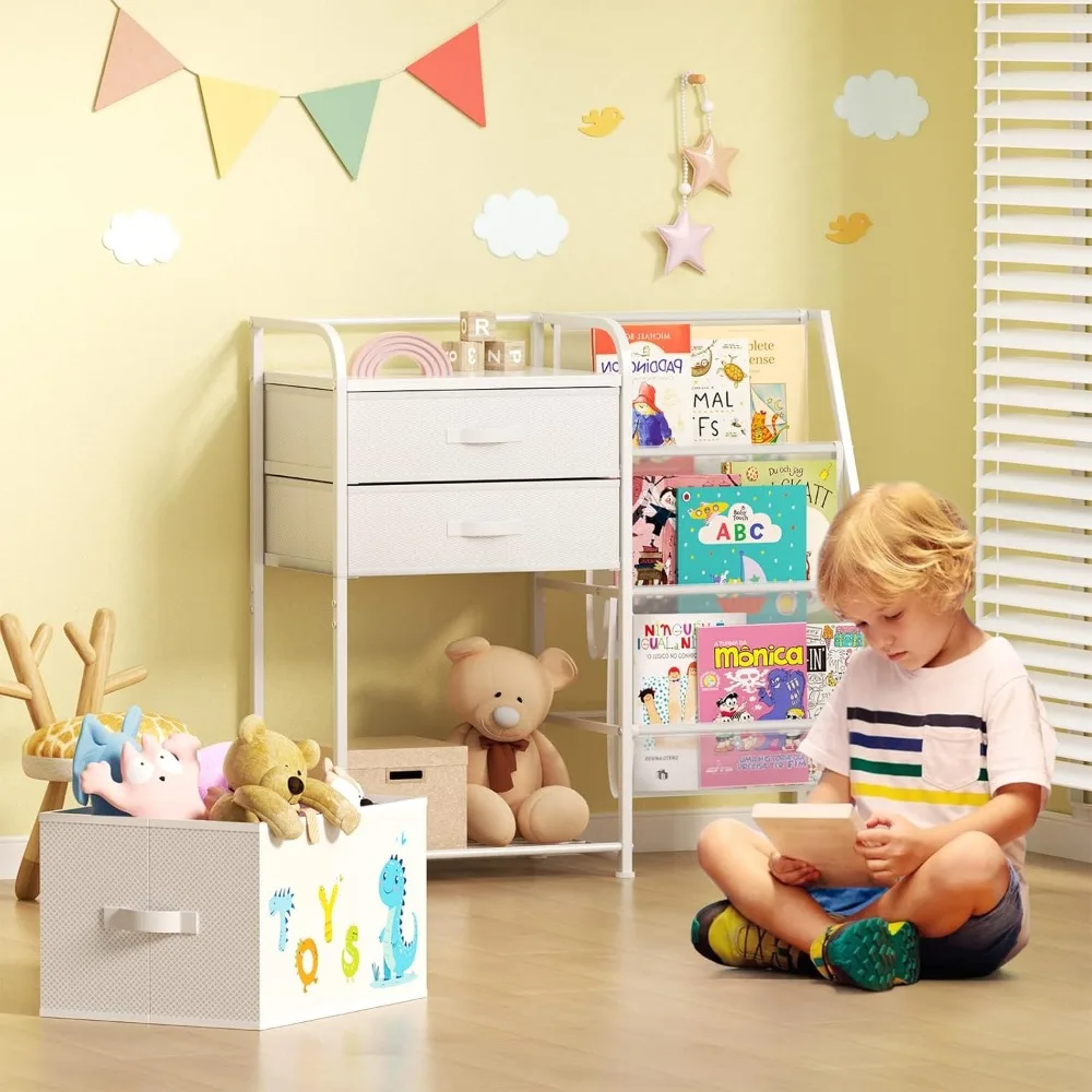 رف كتب ومنظم ألعاب للأطفال مكون من 3 طبقات مع صندوق تخزين دوار لغرف الأطفال #3