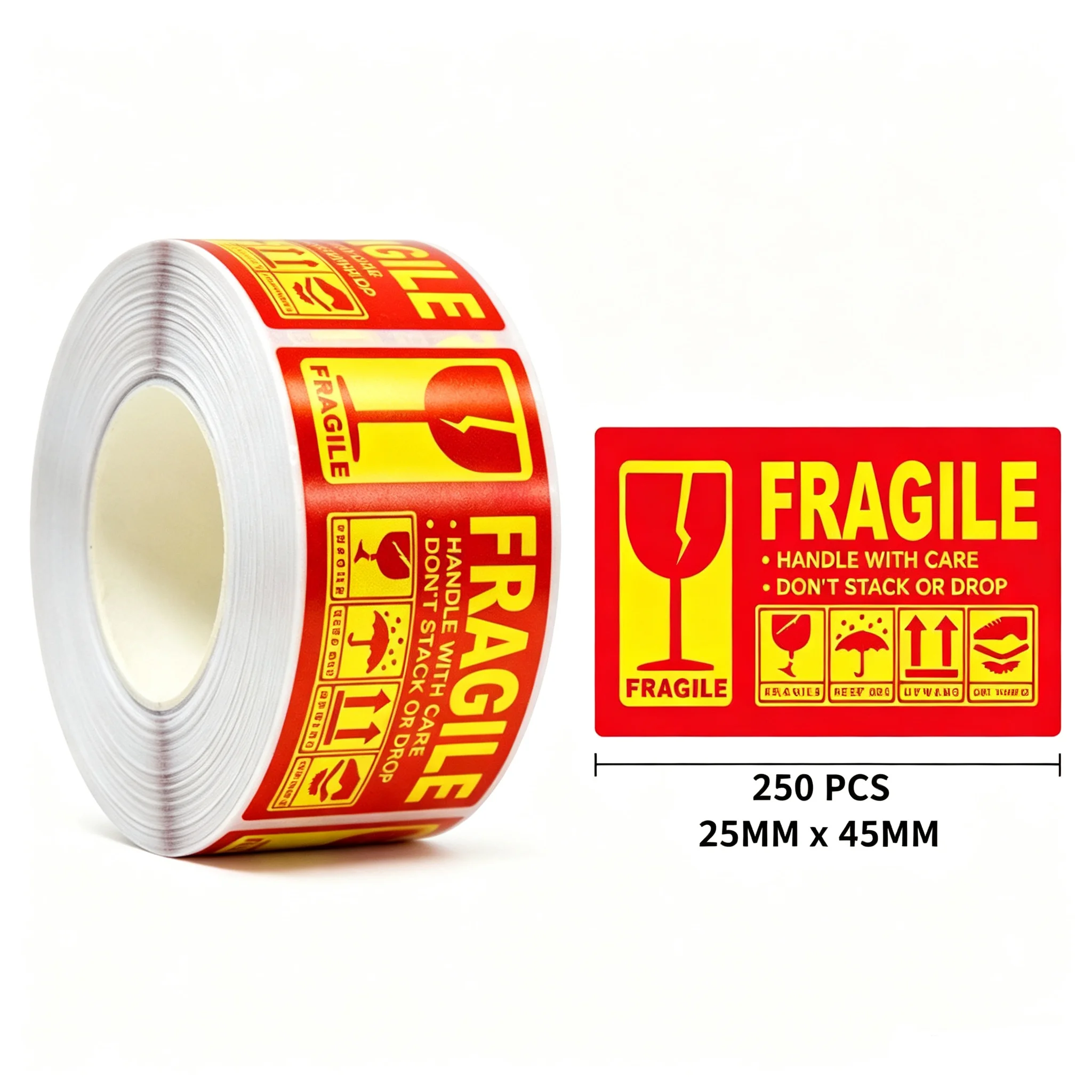250Pcs Fragile Warning Stickers Roll 25x45mm for Small Glass Ceramics Packaging