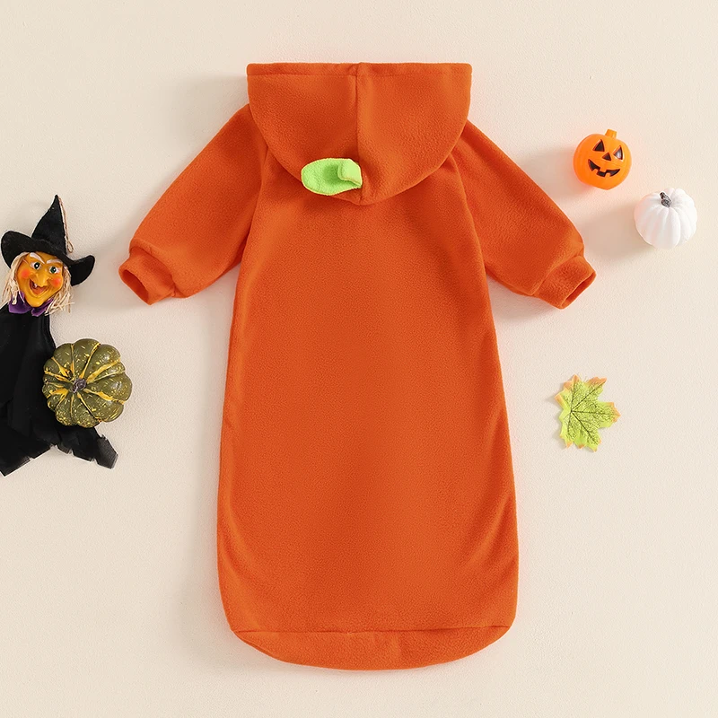 Baby Halloween Sleeping Bag Pumpkin Print Fleece Long Sleeve Hooded Sleep Sacks for Fall Winter