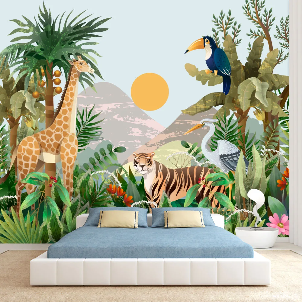 

Contact Wall Papers Home Decor Peel and Stick Optional Forest Wallpaper for Living Room Kids Bedroom Safari Animal Panels Murals