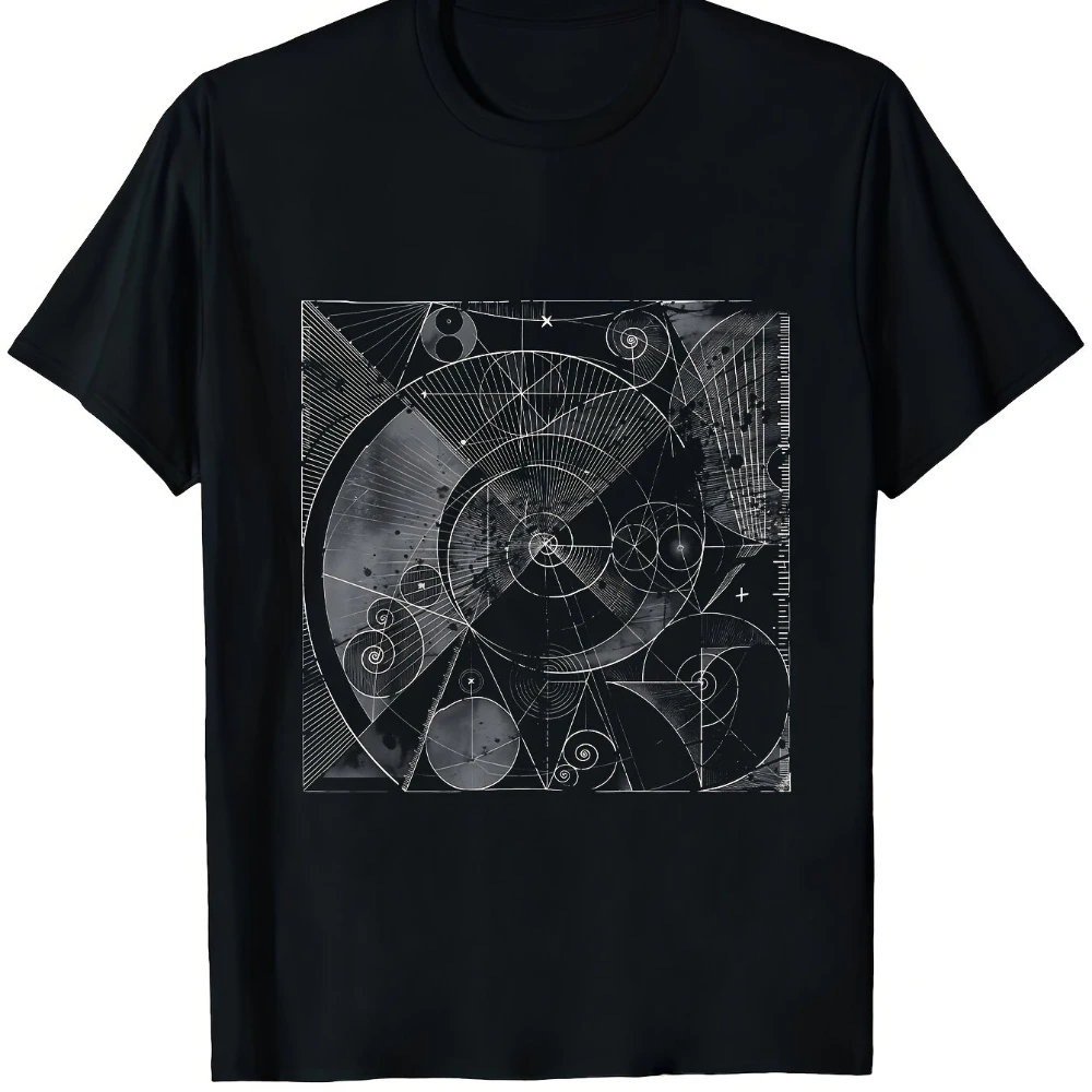 Herren Fibonacci-Mathe-T-Shirt 100% Distressed Golden Spiral und Fibonacci-Sequenz Casual Fit Rundhals-T-Shirt für Fitness und Outdoor – Detail 5