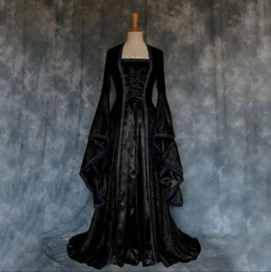 Vestido Retro de Arte Medieval para Mujer, Vestido de Terciopelo ueso para loween, Vestido de Otoño de Cintura Alta, Est...